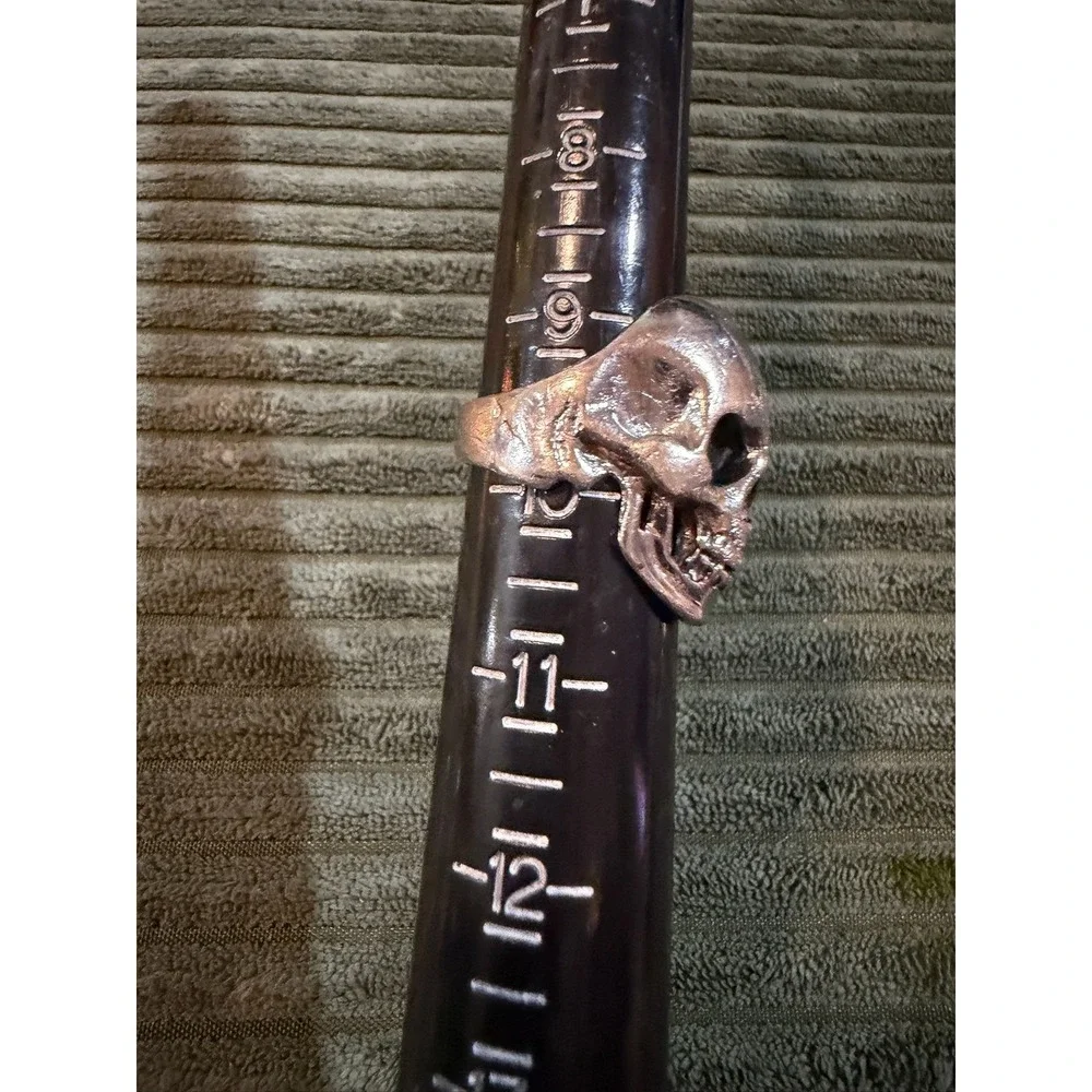 Gothic Skull Ring Silver Tone Punk Biker Statement Ring Size:‎ 9.75